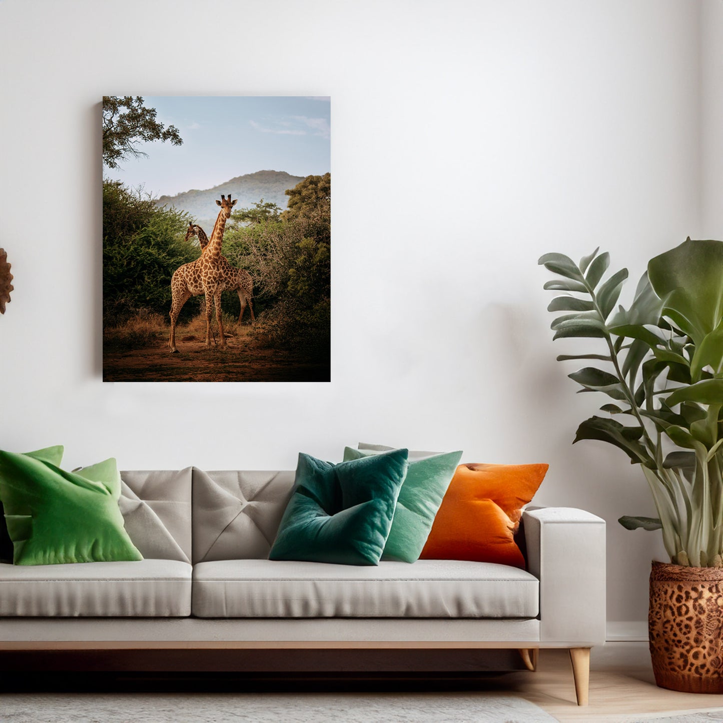 Giraffes in Stormy Morning Light - African Wildlife Photography Print