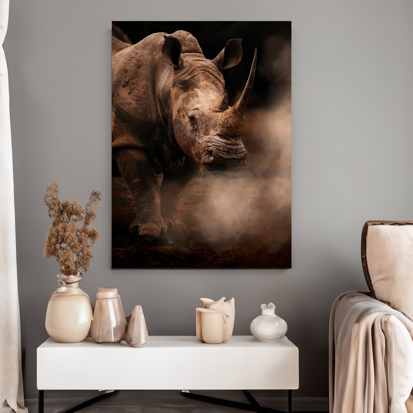 In the steps of the Rhino - African Wildlife Photography Print