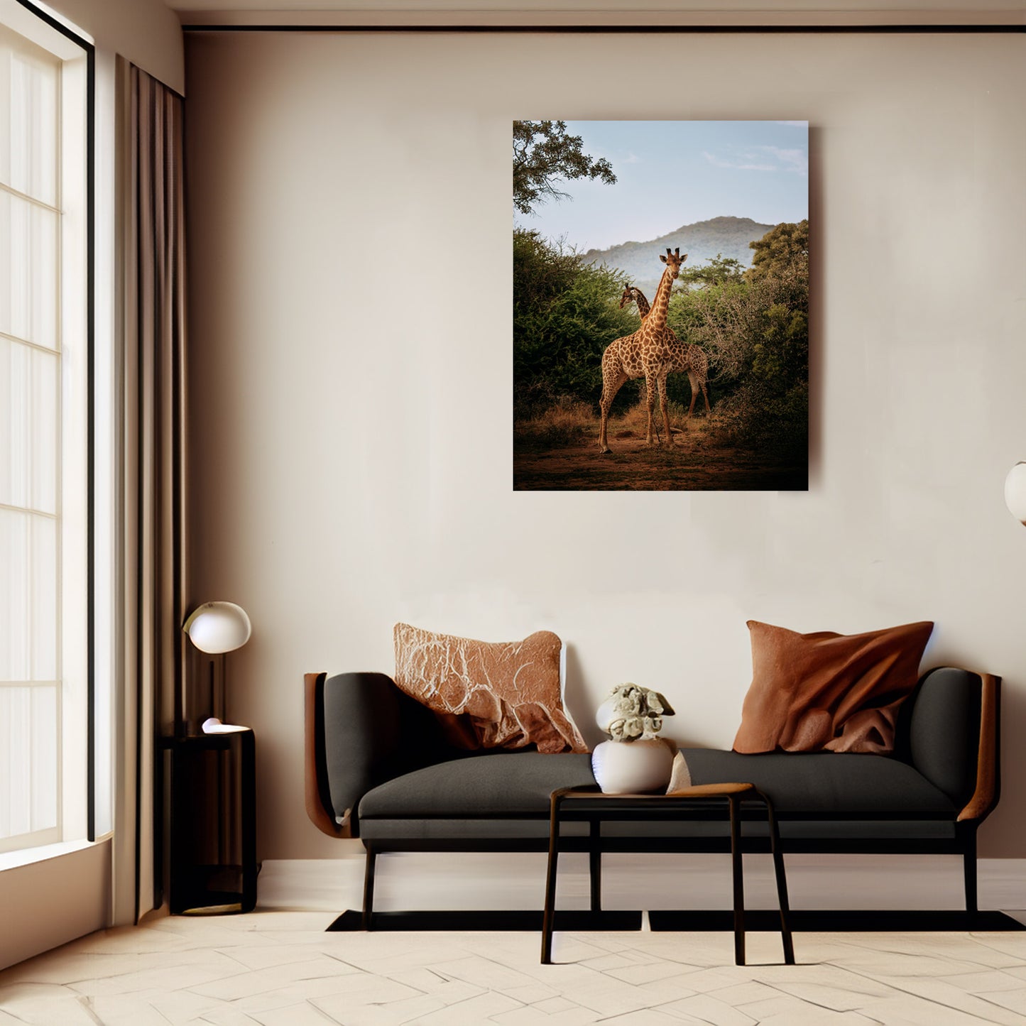 Giraffes in Stormy Morning Light - African Wildlife Photography Print
