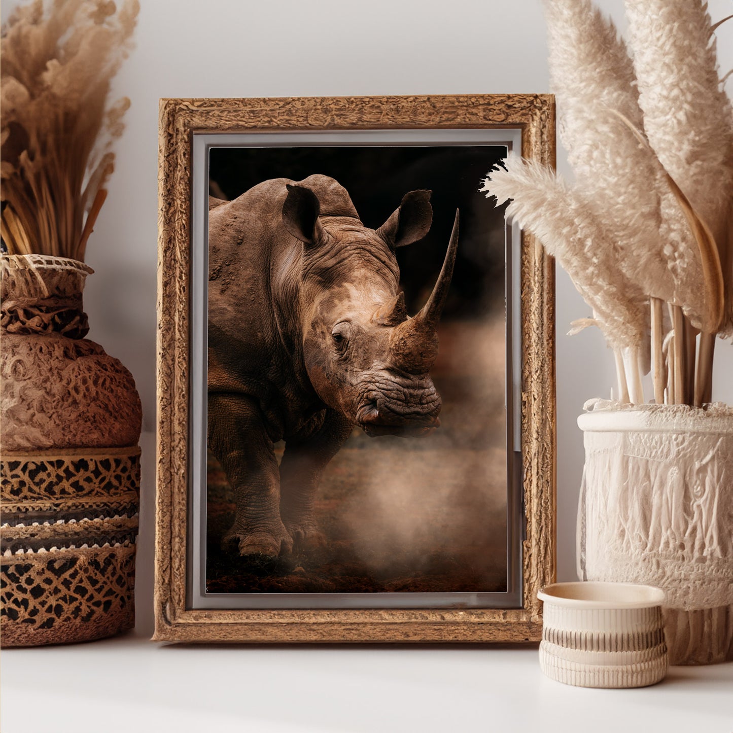 In the steps of the Rhino - African Wildlife Photography Print