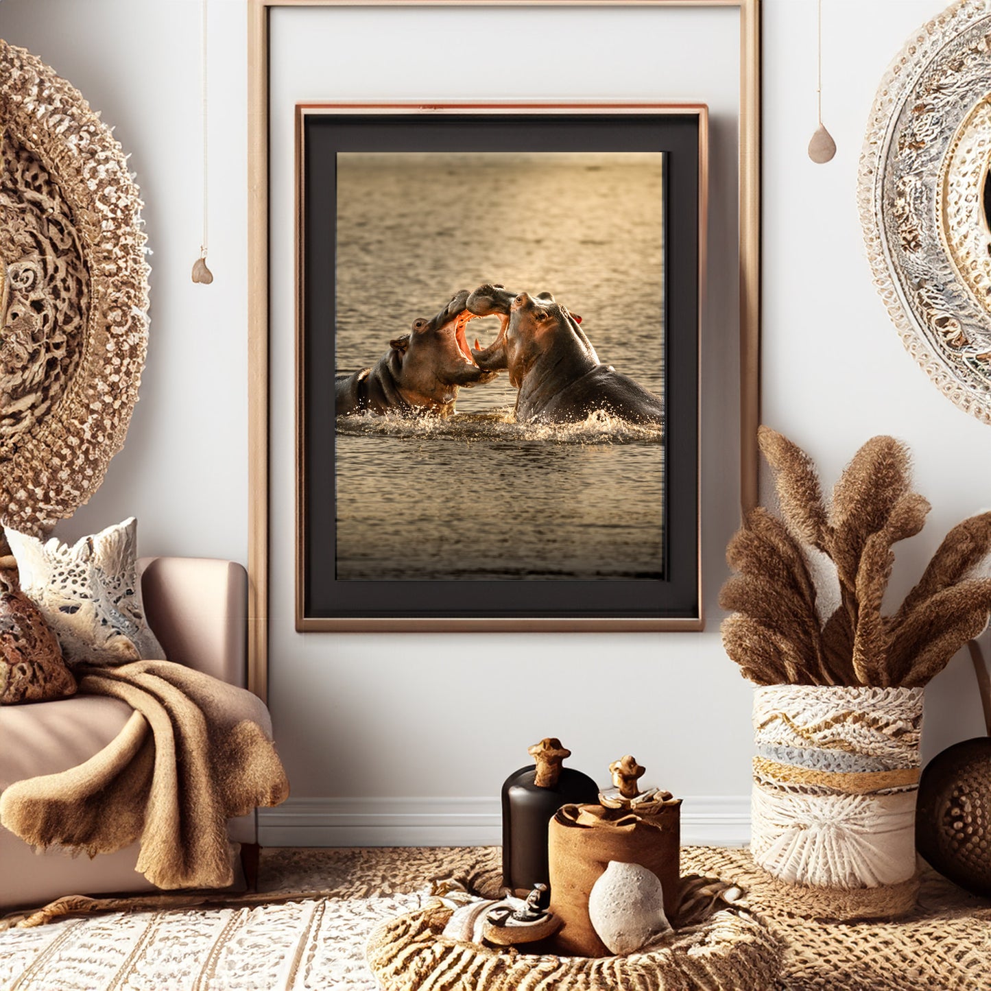 Hippos at Golden Hour - African Wildlife Photography Print