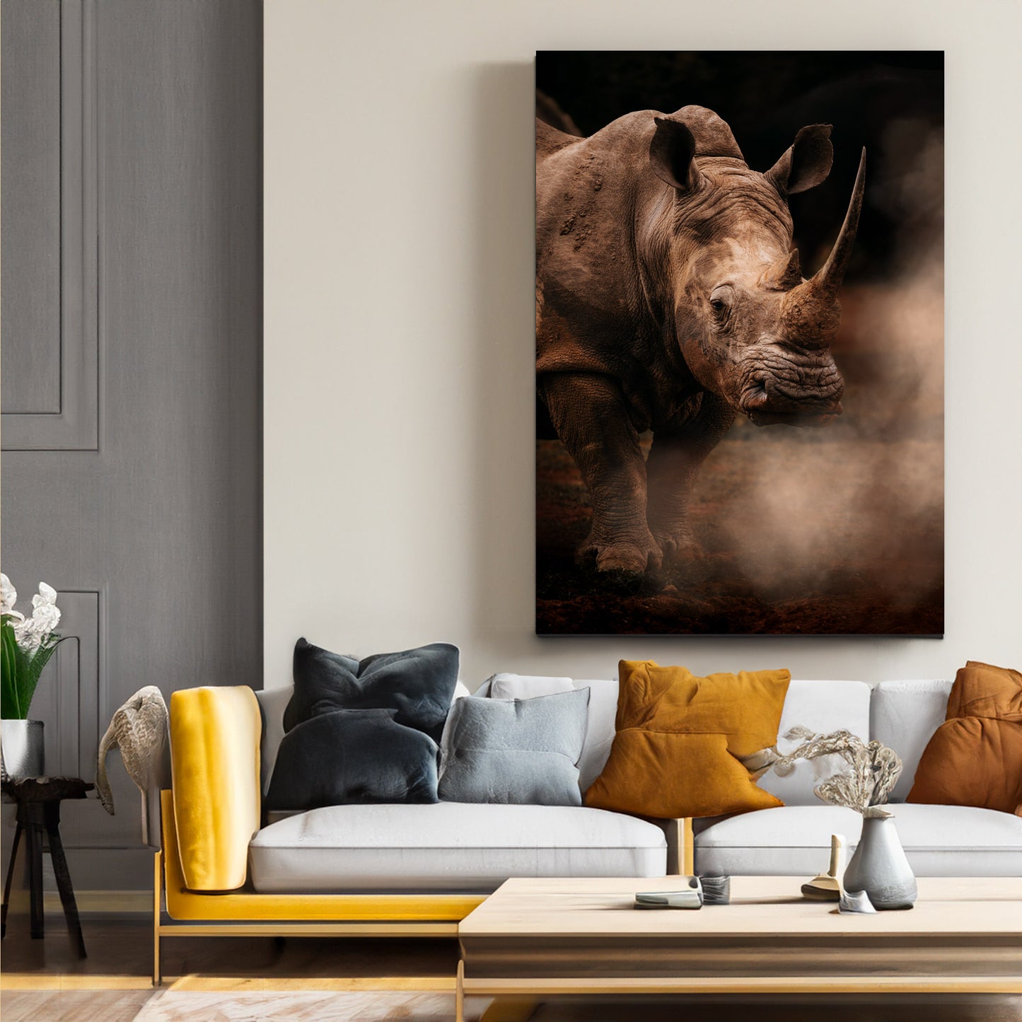 In the steps of the Rhino - African Wildlife Photography Print