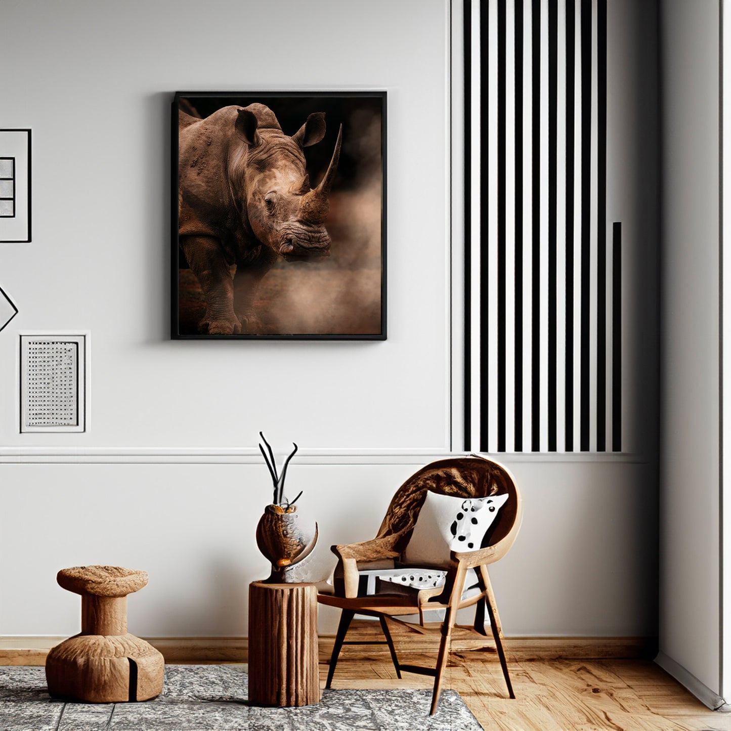 In the steps of the Rhino - African Wildlife Photography Print